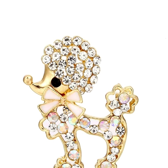 New 18k gold plated crystal poodle bow necklace/brooch - Picture 6 of 16